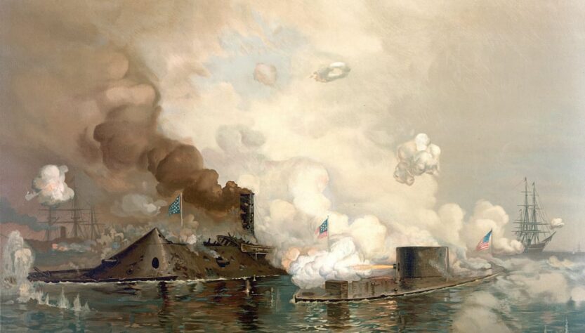 USS Monitor a CSS Virginia, Louis Prang & Co, Public Domain