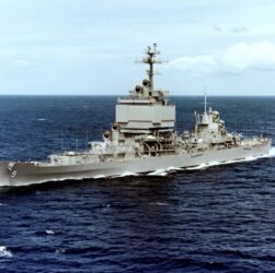 USS Long Beach, PH1/AC E.L. Goligoski, U.S. Navy - Official U.S. Navy photo NH 106500-KN from the U.S. Navy Naval History and Heritage Command, Public Domain